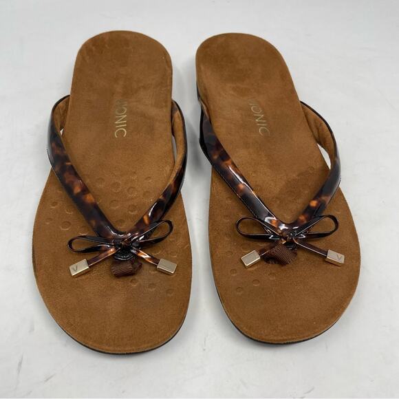 Vionic Brown Tortise Shell Bella Toe Post Thong Sandal 11 - Picture 1 of 8